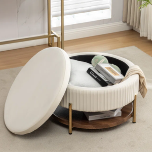 Upholstered Storage Ottoman w/Removable Tray