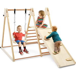Wood Montessori Climber Ladder, Slide & Swing