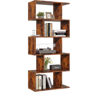 Wood 5-Tier Geometric Bookcase