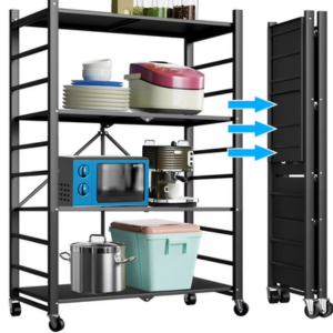 Stainless Steel 4-Tier Adjustable Storage Shelf w/Wheels