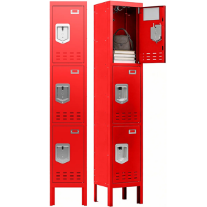 3-Door Storage Locker Cabinet w/Mirror & Hooks
