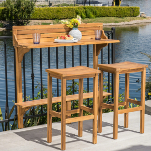 Noble House 3-Piece Acacia Wood Balcony Bar Set