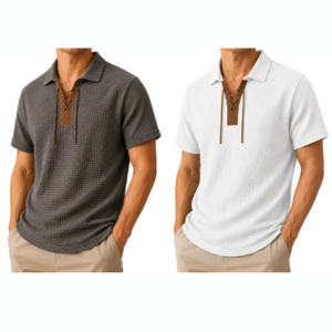 2-Pack Men's Lace-Up Collar Waffle Polo