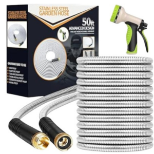 Stainless Steel 50' Garden Hose w/Nozzle