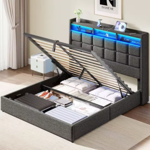 Lift Up Storage LED Queen Bed Frame