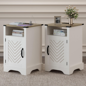 Set of 2 Farmhouse Nightstands w/Charging Station