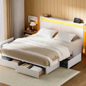 Queen LED Bed Frame w/Storage Drawers