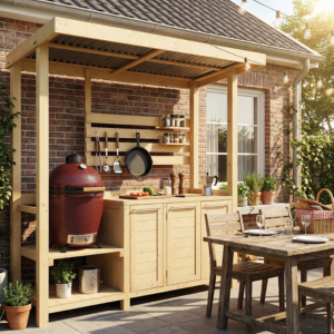 Outdoor Cedar Wood Kitchen Island w/Canopy & Storage