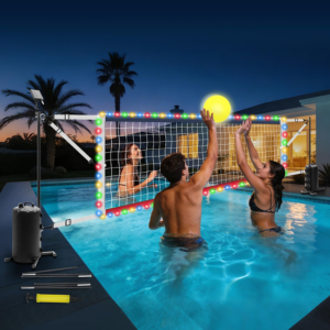 Inground Pool 32' Volleyball Net Set w/LED Lights