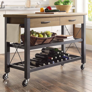 Metal Wood Rolling Kitchen Cart w/Shelves