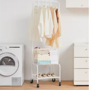 Metal Laundry Basket Cart w/Garment Rack