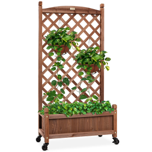 Mobile Wood 48'' Planter Box w/Trellis