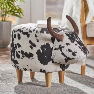 Noble House Cow-Patterned Velvet Ottoman