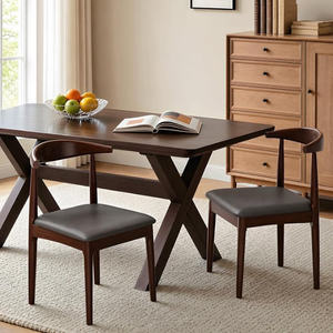 Set of 2 Leather Upholstered Wood Dining Chairs