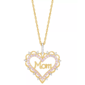 Mom Heart Pendant Necklace in 14k Yellow Gold