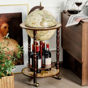 Costway 2-Tier Wood Rolling Globe Bar w/Shelf