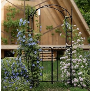 Metal 8' Garden Arch Arbor Trellis w/Gate