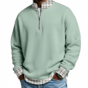 Men's Plaid Long Sleeve Zip Polo Shirt