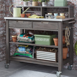 Homestyles Acacia Potting Bench w/Galvanized Steel Top