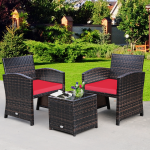 3-Piece Costway Rattan Wicker Chair Set w/Side Table