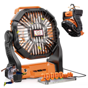 Portable 20,000mAh Battery Operated Camping Fan w/LED Lantern