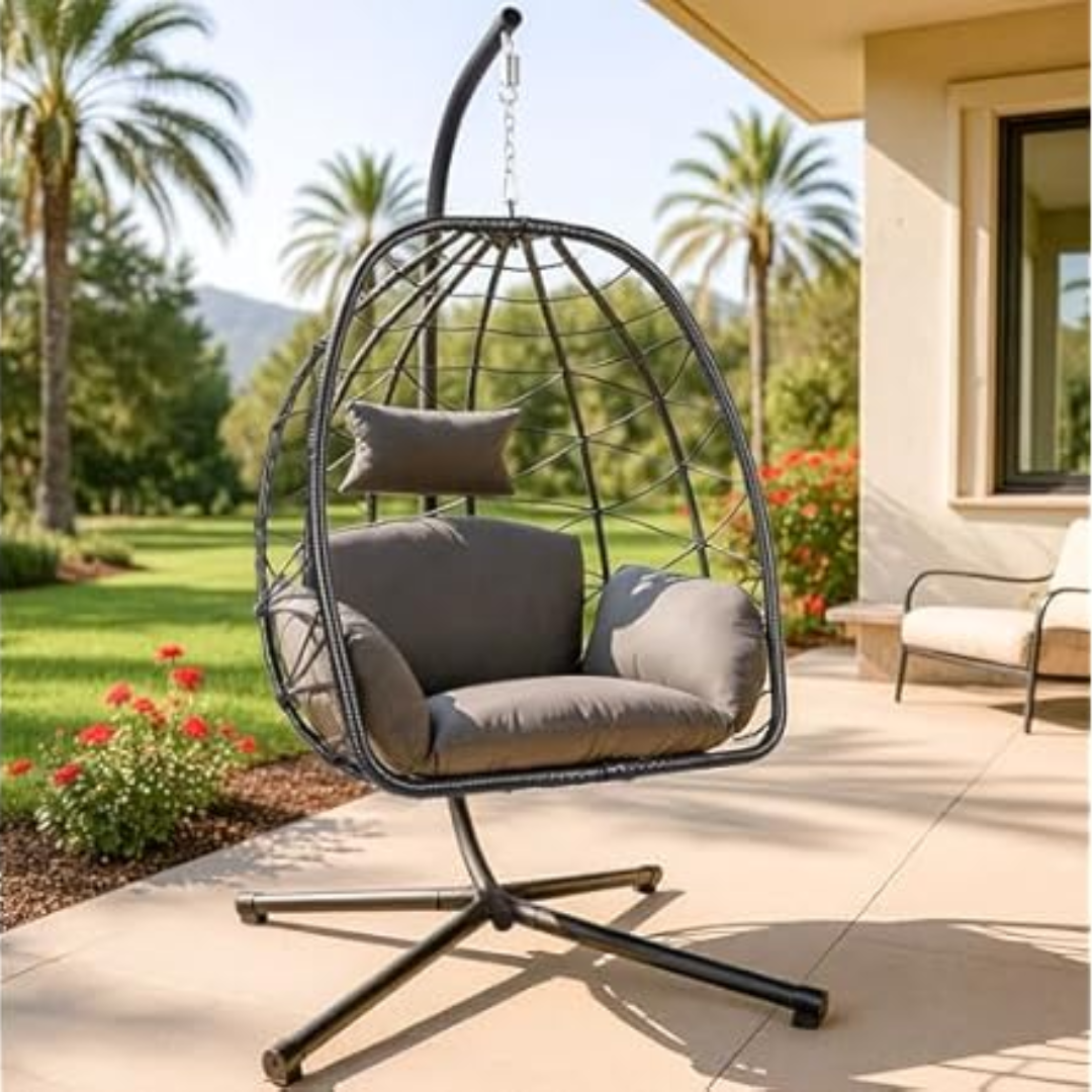 Wicker Hanging Cushioned Egg Chair w/Stand