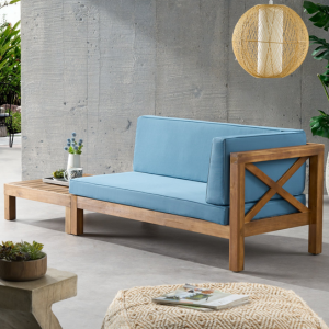 Acacia Wood Outdoor Arm Loveseat & Coffee Table Set